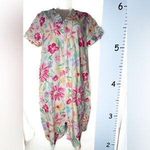 Miss Elaine Full‎ Zip Pink Floral Cottagecore Nightgown Pajama Robe Small